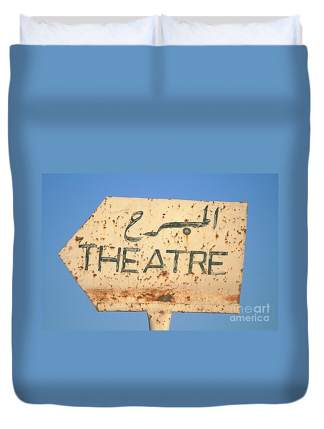 Syria Duvet Cover featuring the photograph Sign In Arabic And English by Adam Sylvester