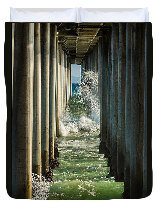 Pier Duvet Cover featuring the photograph Sign Wave by Scott Campbell