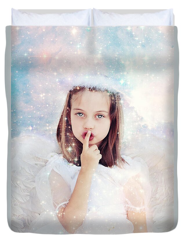 Angel Duvet Cover featuring the photograph Silent Angel by Stephanie Frey