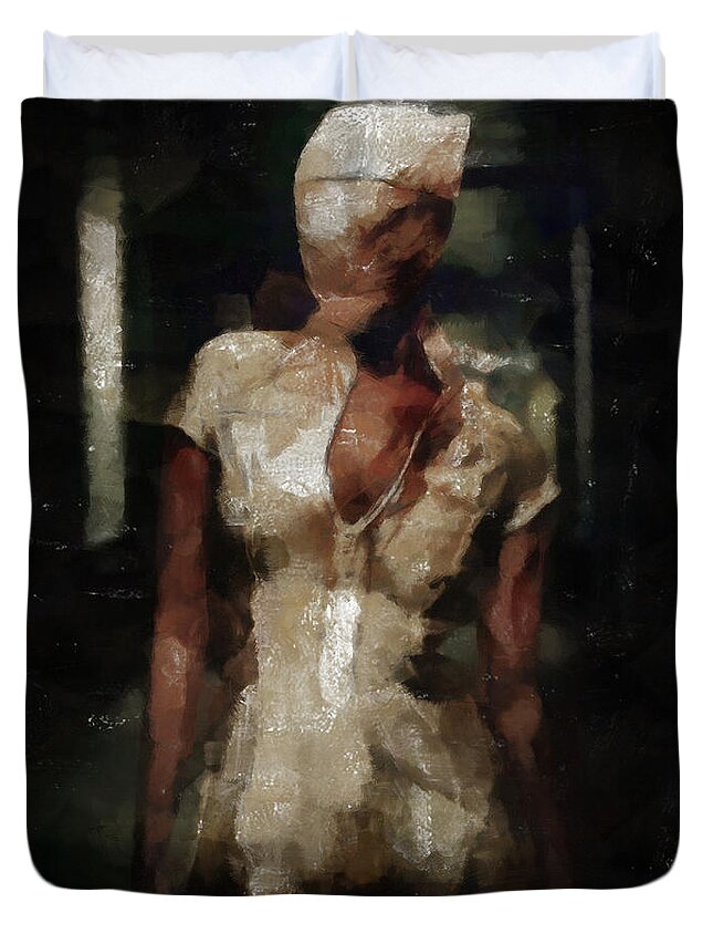 Www.themidnightstreets.net Duvet Cover featuring the digital art Silent Hill Nurse by Joe Misrasi