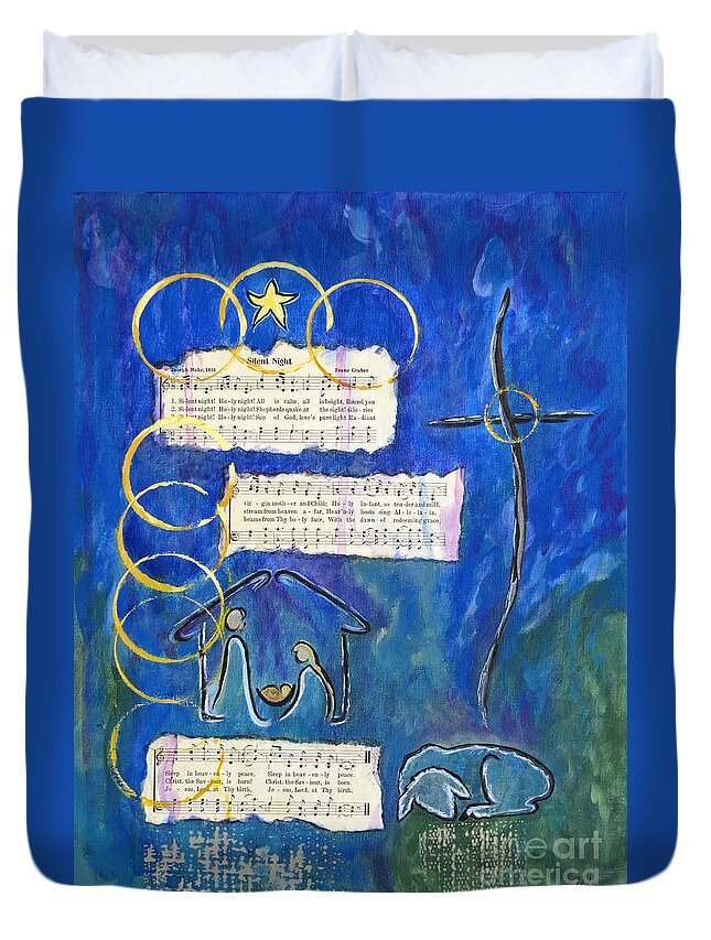 Nativity Duvet Cover featuring the painting Silent Night A Holy Night - Original Painting by Ella by Ella Kaye Dickey