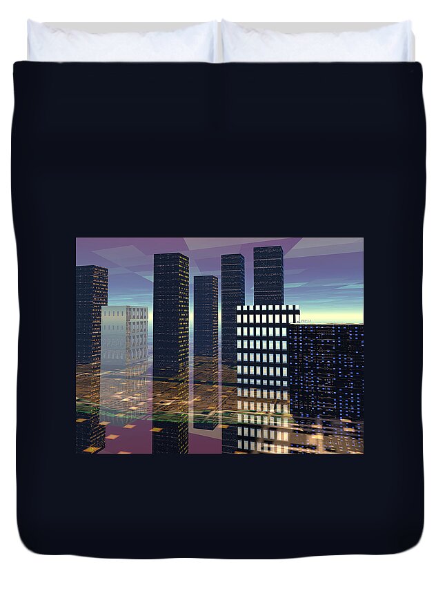 Digital Art Duvet Cover featuring the digital art Silicon City by Phil Perkins