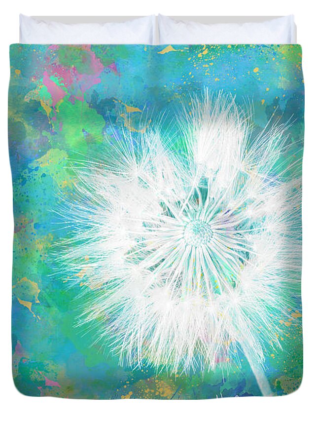 Dandelion Duvet Cover featuring the digital art Silverpuff Dandelion Wish by Nikki Marie Smith