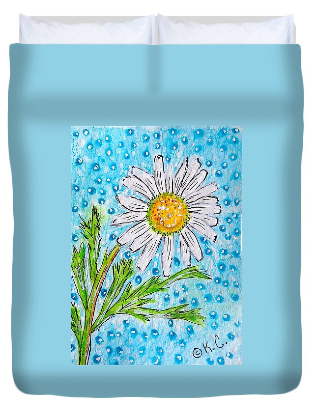 Daisy Duvet Cover featuring the painting Single Summer Daisy by Kathy Marrs Chandler