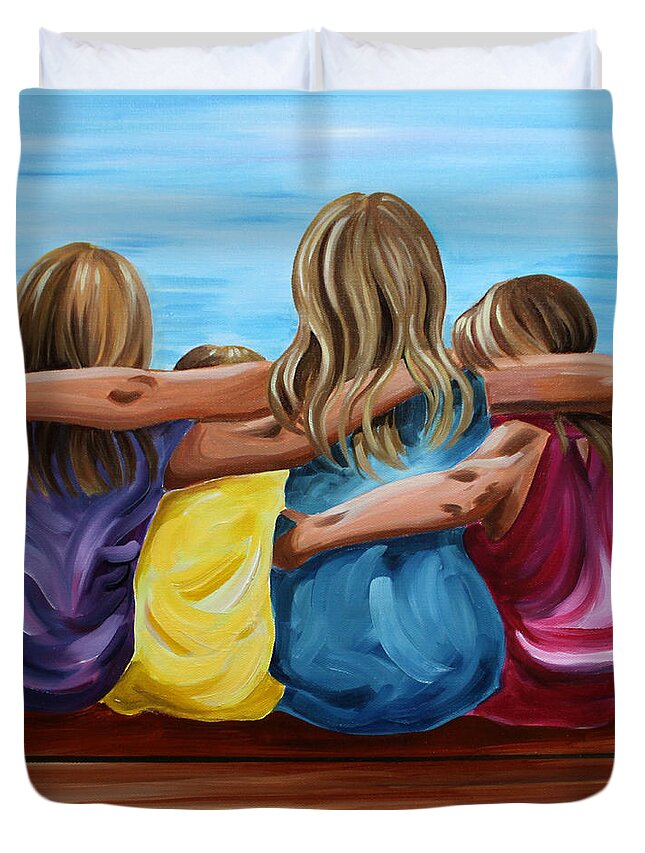 Pier Duvet Cover featuring the painting Sisters by Debbie Hart