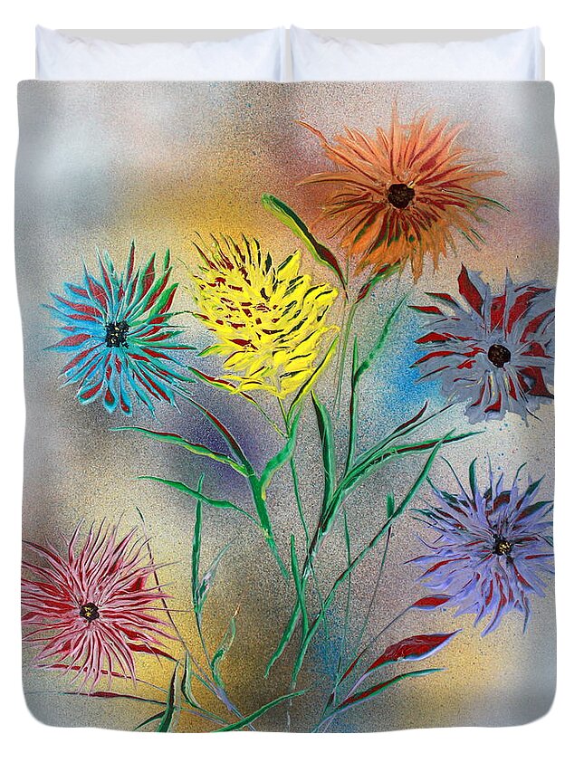 Nature Duvet Cover featuring the painting Six Flowers by Greg Moores