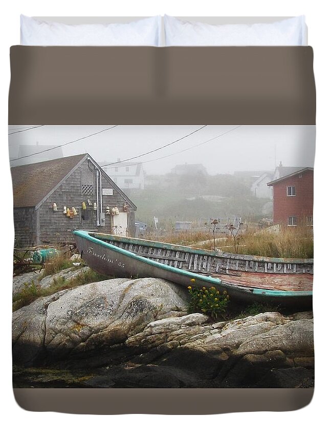 Peggy's Cove Duvet Cover featuring the photograph Skeleton Ashore by Jennifer Wheatley Wolf