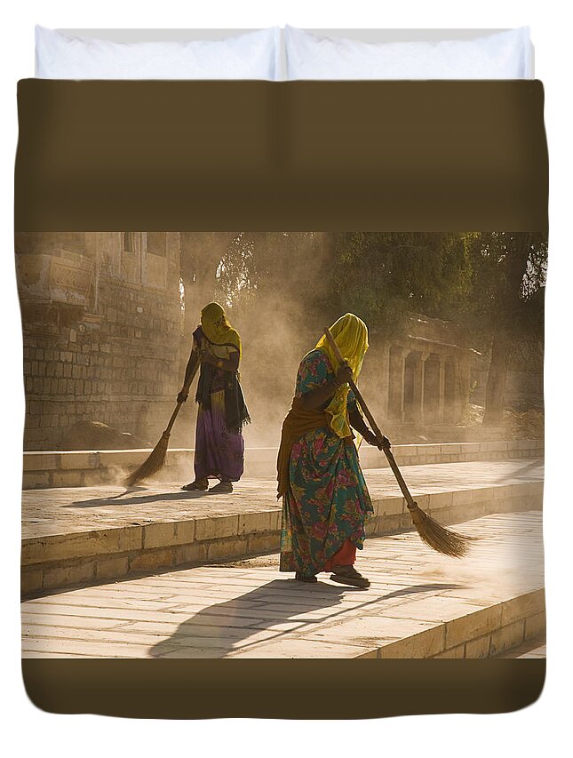 Sweeping Duvet Cover featuring the photograph SKN 1689 Sweeping Errand by Sunil Kapadia