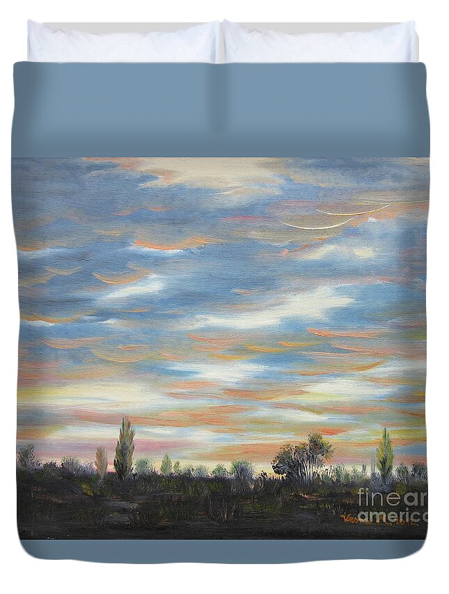 Landscapes Duvet Cover featuring the painting Sky by Vesna Martinjak