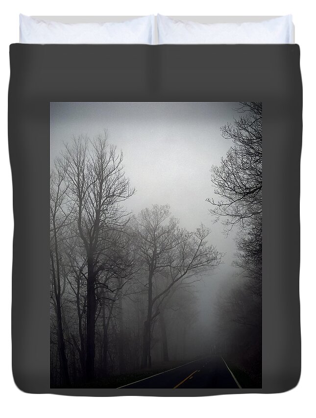 Skyline Drive Fog Duvet Cover featuring the photograph Skyline Drive in Fog by Greg Reed