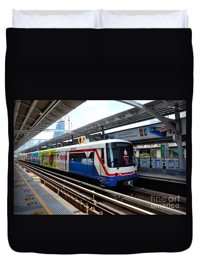 Bangkok Duvet Cover featuring the photograph Skytrain carriage metro railway at Nana station Bangkok Thailand by Imran Ahmed