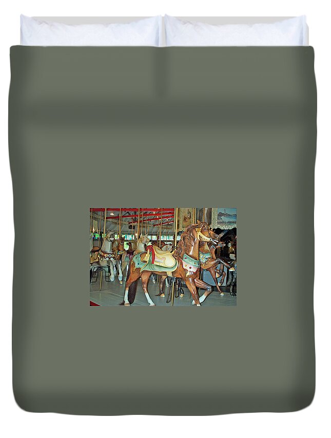 Carousel Duvet Cover featuring the photograph Slater Park Ponies by Barbara McDevitt