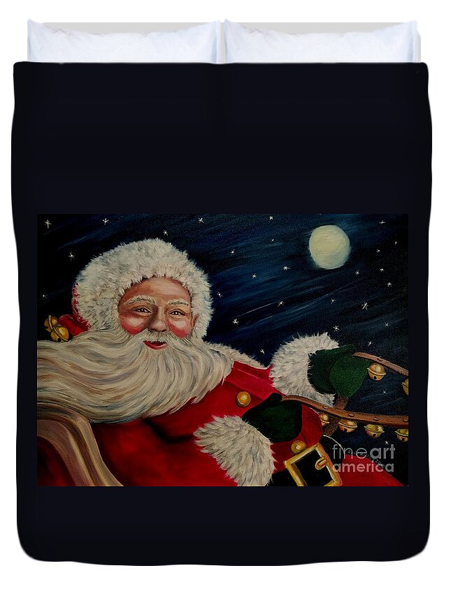 Santa Duvet Cover featuring the painting Sleigh Bells Ring by Julie Brugh Riffey