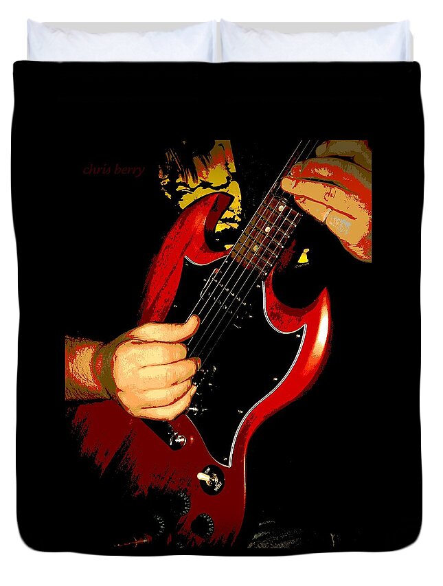 Musical Duvet Cover featuring the photograph Red Gibson Guitar by Chris Berry