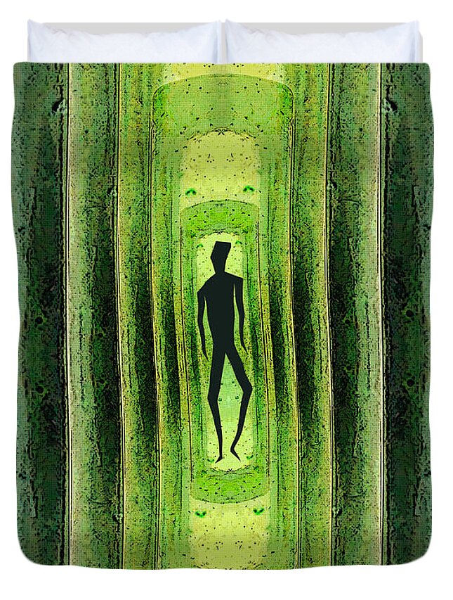 Green Duvet Cover featuring the digital art Slim Green Walker by Phil Perkins