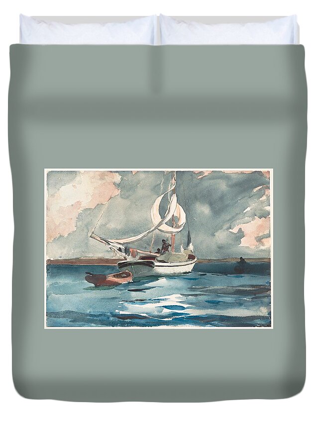 Winslow Homer Duvet Cover featuring the painting Sloop Nassau Bahamas by Celestial Images