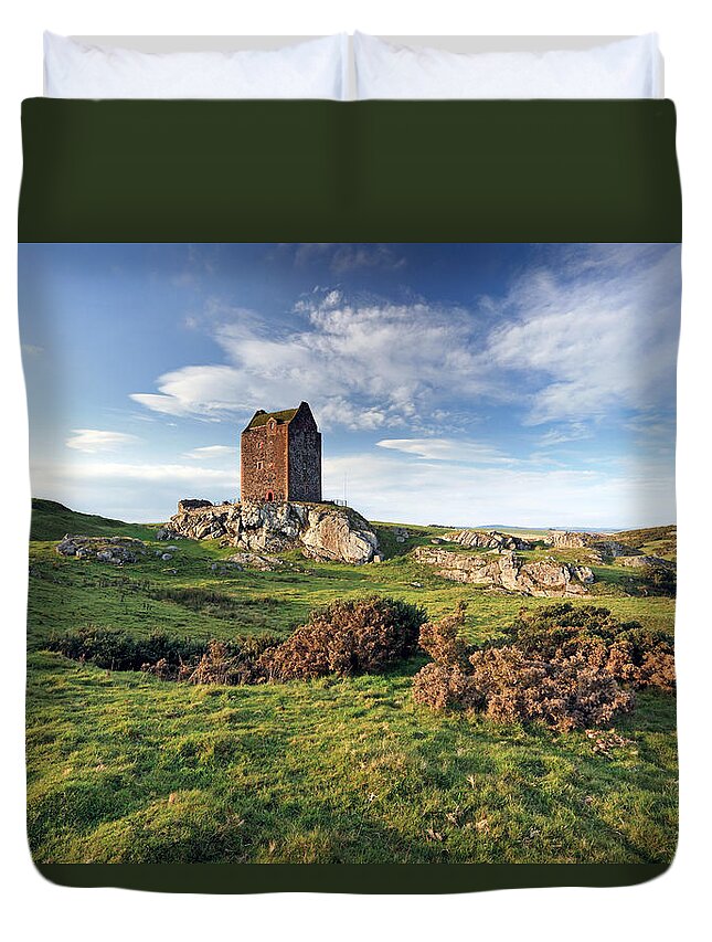 Tower Duvet Cover featuring the photograph Smailholm Tower by Grant Glendinning