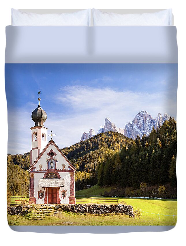 Scenics Duvet Cover featuring the photograph Small Church In The European Alps, In by Matteo Colombo
