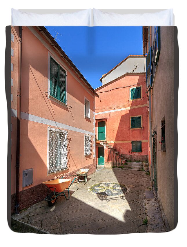 Ancient Duvet Cover featuring the photograph small square in Camogli by Antonio Scarpi