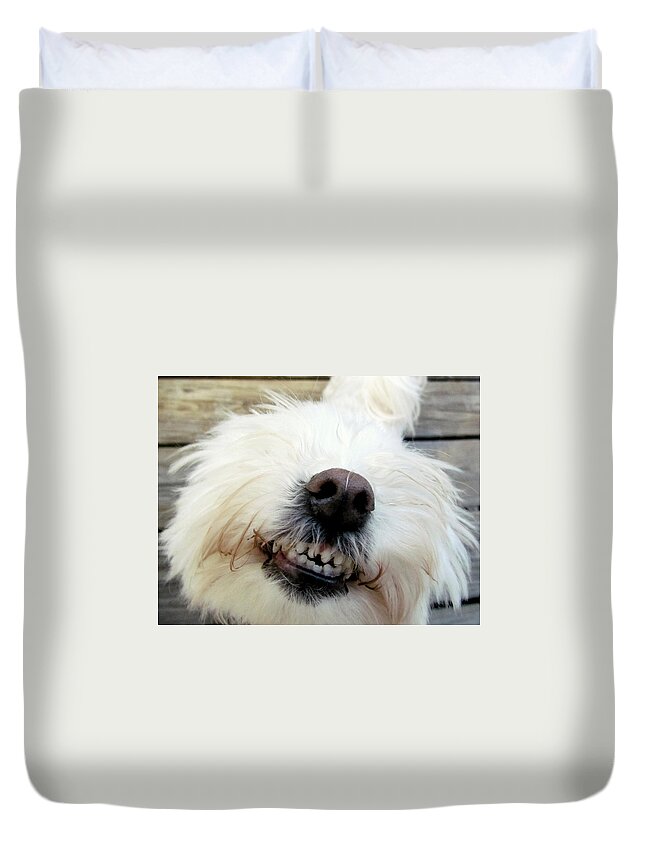 Pets Duvet Cover featuring the photograph Smile for Me Angel by Lori Lafargue