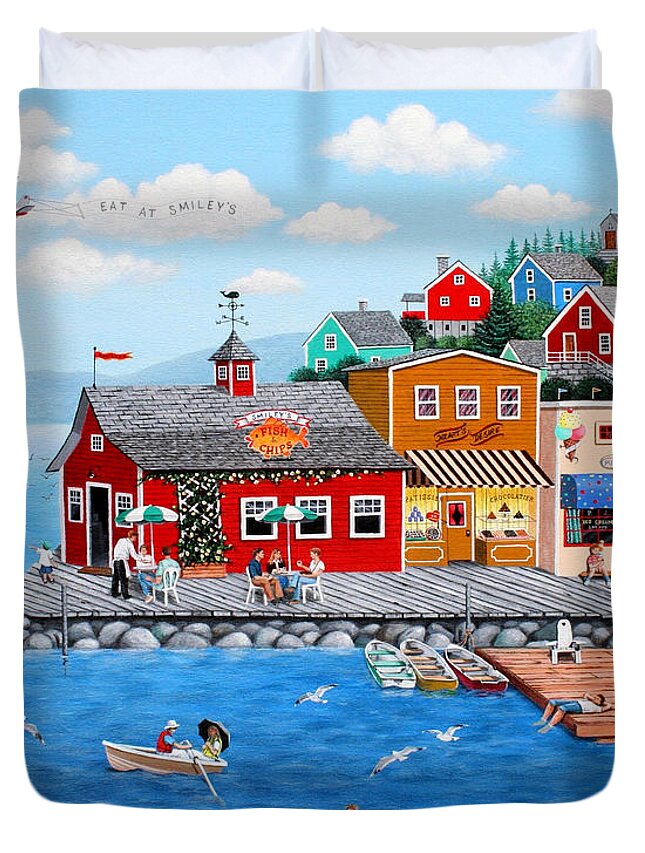 Seascape Duvet Cover featuring the painting Smiley's by Wilfrido Limvalencia
