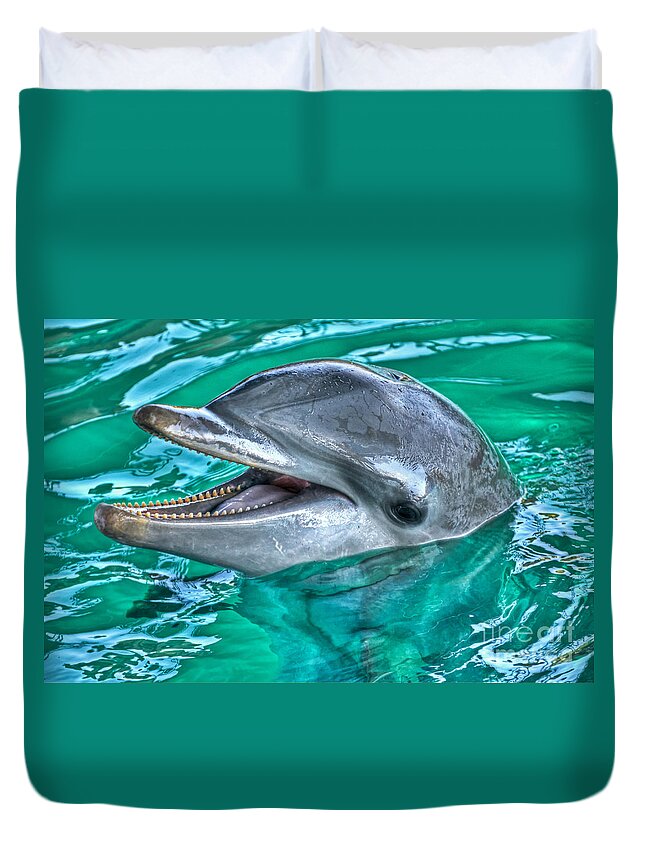 Dolphins Duvet Cover featuring the photograph Smiling Dolphin by PatriZio M Busnel