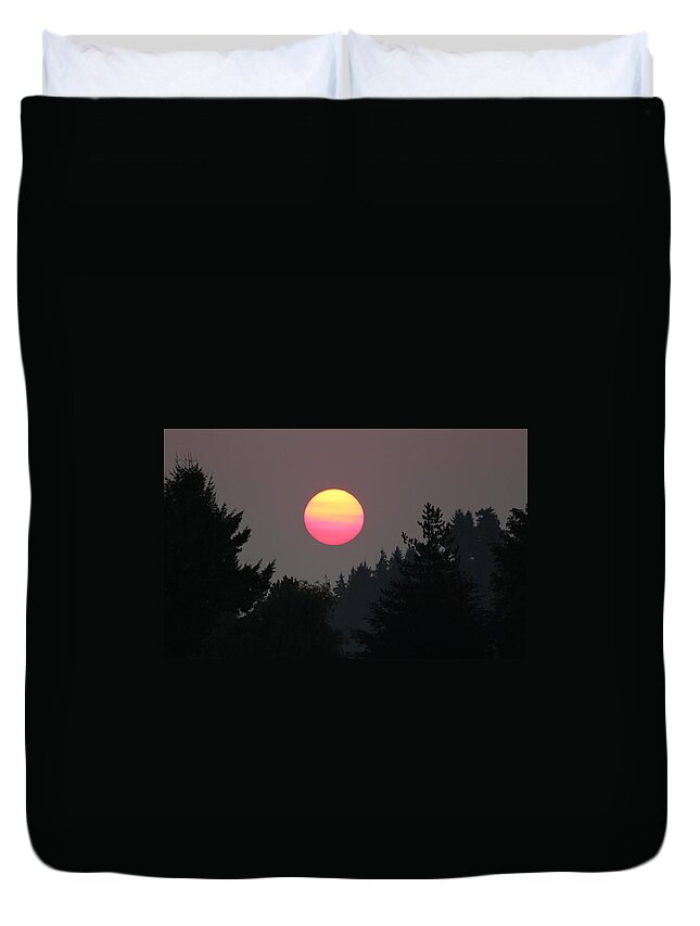 Port Orchard Washington Duvet Cover featuring the photograph Smokey Sunrise by E Faithe Lester