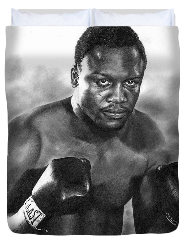 Boxer Duvet Cover featuring the drawing Smokin' Joe by Peter Williams