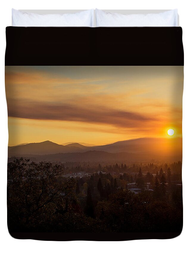 Smoky Duvet Cover featuring the photograph Smoky Autumn Evening by Mick Anderson