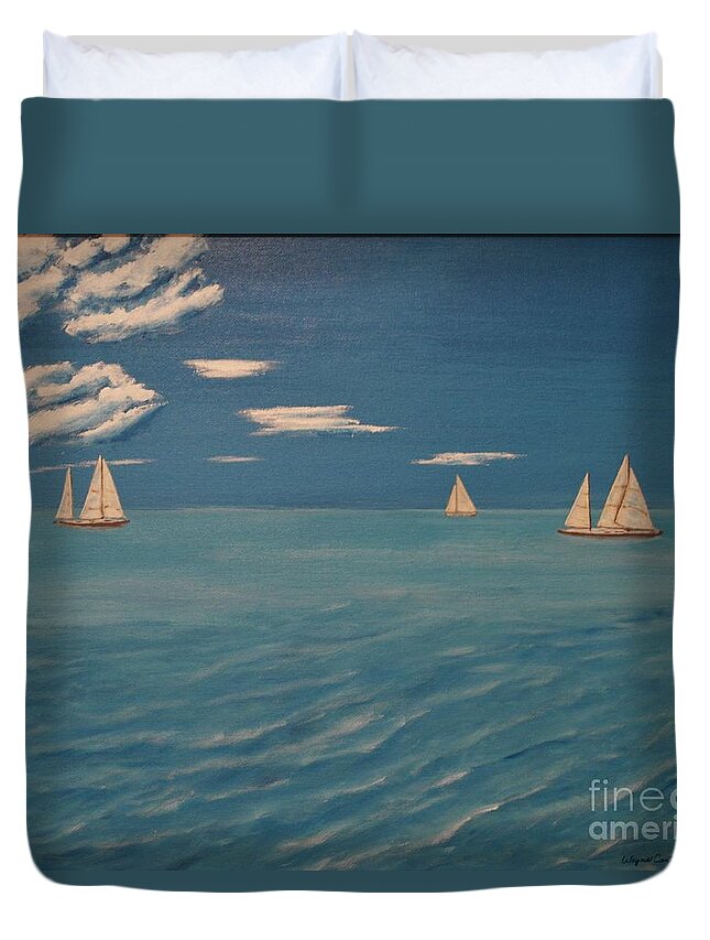 Blue Duvet Cover featuring the painting Smooth Sailing by Wayne Cantrell
