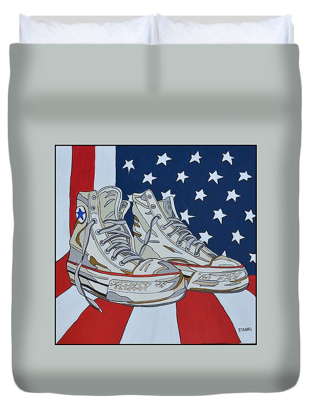 Stanko Paintings Duvet Cover featuring the painting Sneakers 9 by Mike Stanko