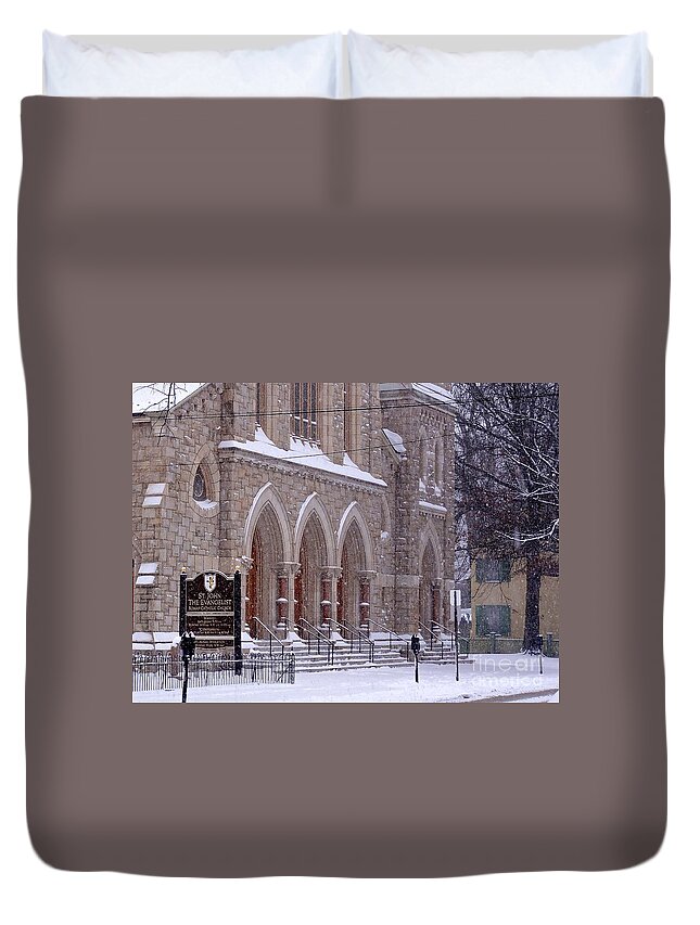 Church Duvet Cover featuring the photograph Snow at St. John's by Christopher Plummer