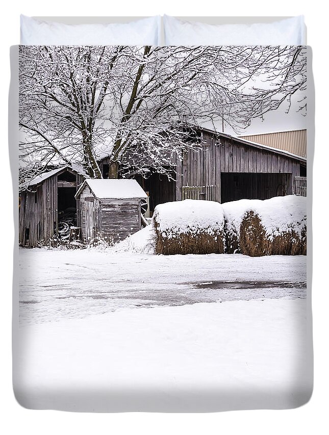 Farm Duvet Cover featuring the photograph Snow Covered Farm by Holden The Moment