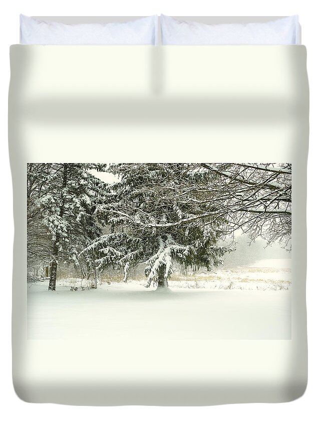 Michigan Duvet Cover featuring the photograph Snow-covered Trees by Lars Lentz