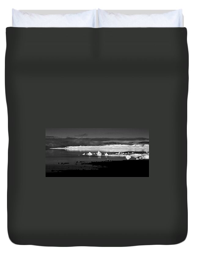 Black Duvet Cover featuring the photograph Snow Covered Tufa by Cat Connor