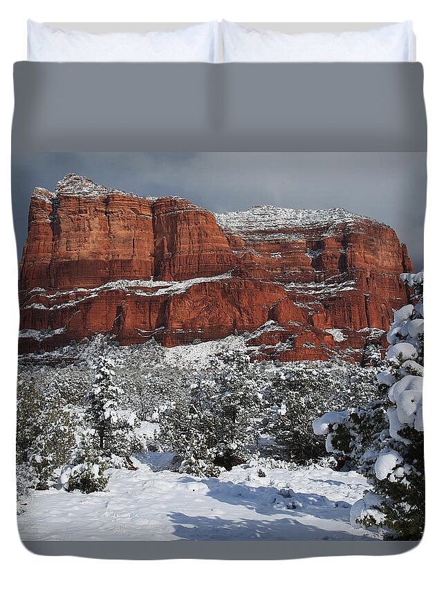 Sedona Duvet Cover featuring the photograph Snow In Sedona by Donna Kennedy