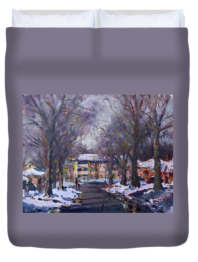 Snow Duvet Cover featuring the painting Snow in Silverado Dr by Ylli Haruni