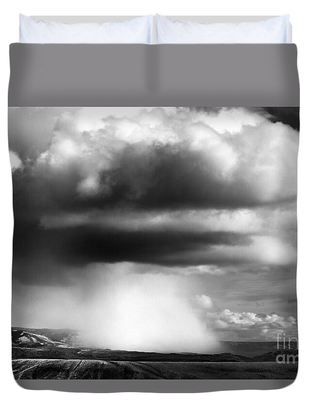 Landscape Duvet Cover featuring the photograph Snow Squall In Black And White by Edward R Wisell