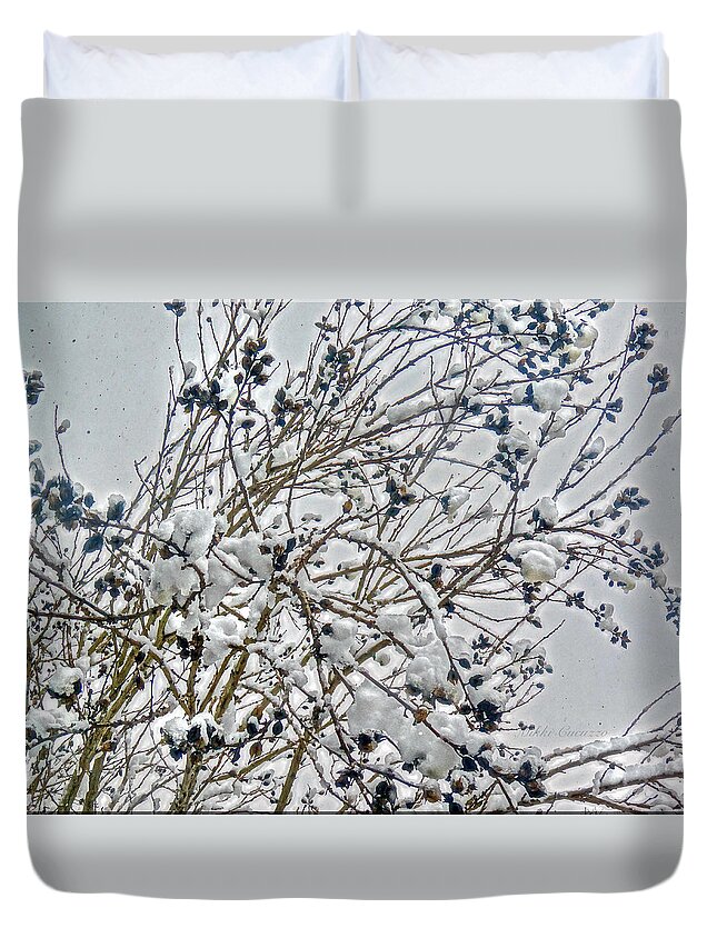 Winter Duvet Cover featuring the photograph Snowcovered bush by Mikki Cucuzzo