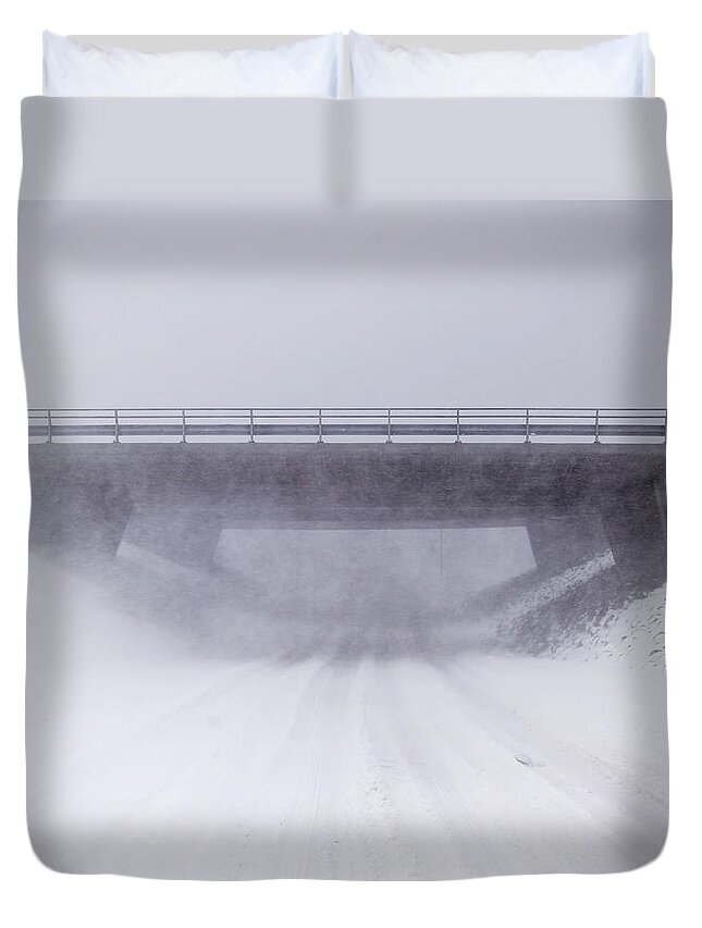 Curve Duvet Cover featuring the photograph Snowy Overpass In Rural Landscape by Kmm Productions