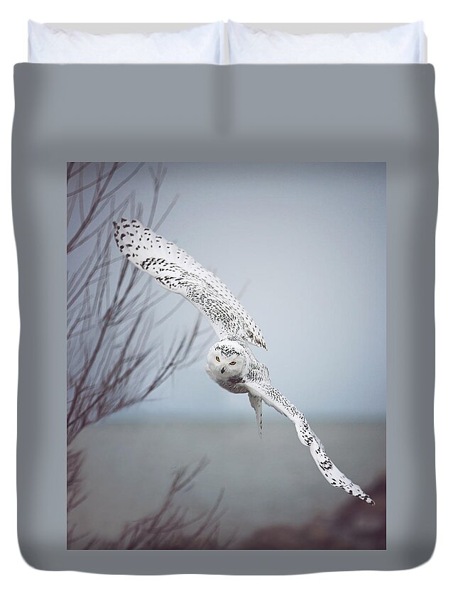 #faatoppicks Duvet Cover featuring the photograph Snowy Owl In Flight by Carrie Ann Grippo-Pike