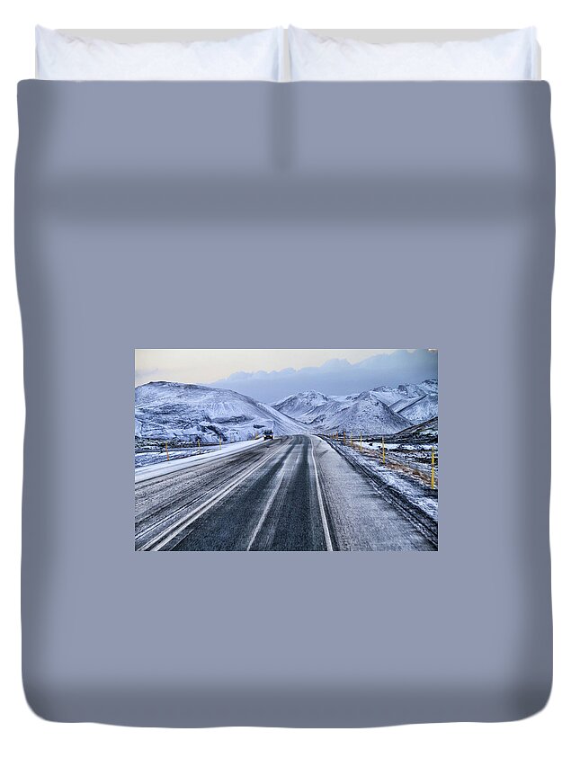 Scenics Duvet Cover featuring the photograph Snowy Range In Iceland by L. Toshio Kishiyama