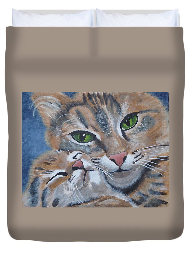 Pets Duvet Cover featuring the painting Snuggle Kitties by Kathie Camara