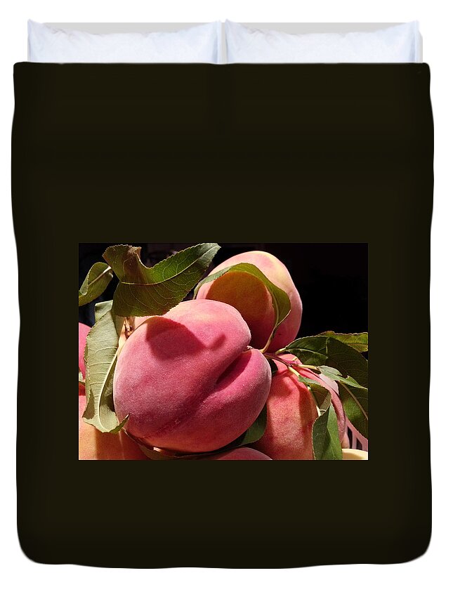 Peach Duvet Cover featuring the photograph So Soft and Juice by Caryl J Bohn
