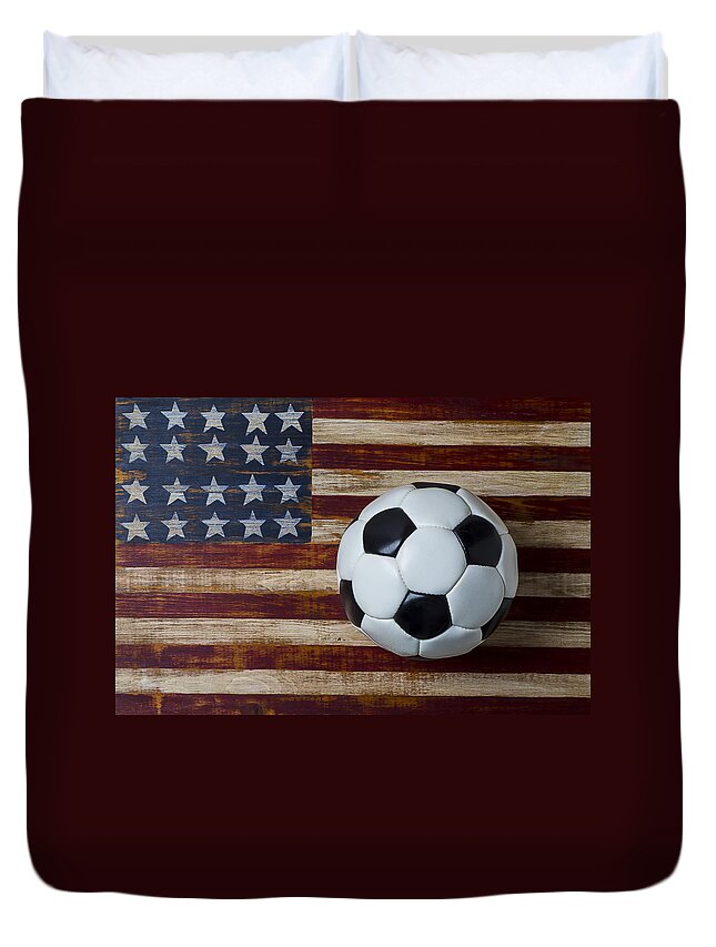 Soccer Duvet Cover featuring the photograph Soccer ball and stars and stripes by Garry Gay