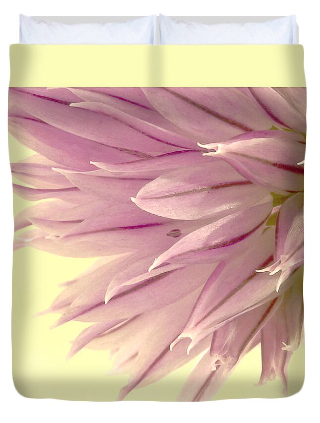 Chive Macro Duvet Cover featuring the photograph Soft And To The Point by Sandra Foster