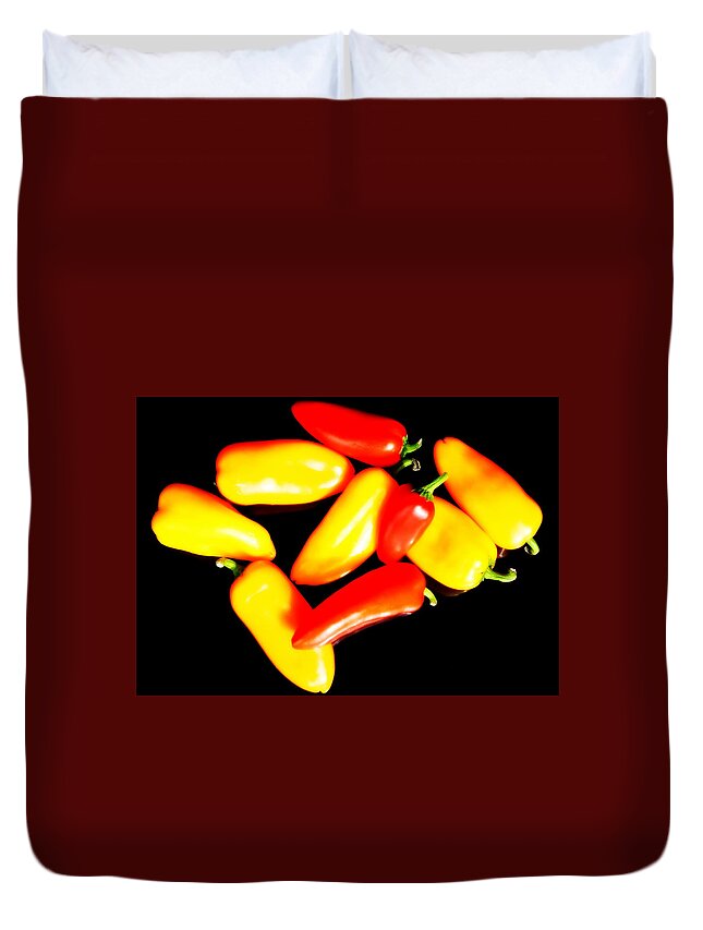 Peppers Duvet Cover featuring the photograph Soft focus peppers by Guy Pettingell