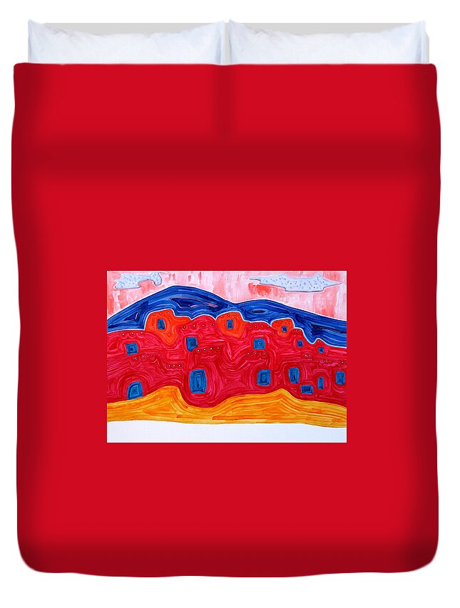 Painting Duvet Cover featuring the painting Soft Pueblo original painting by Sol Luckman