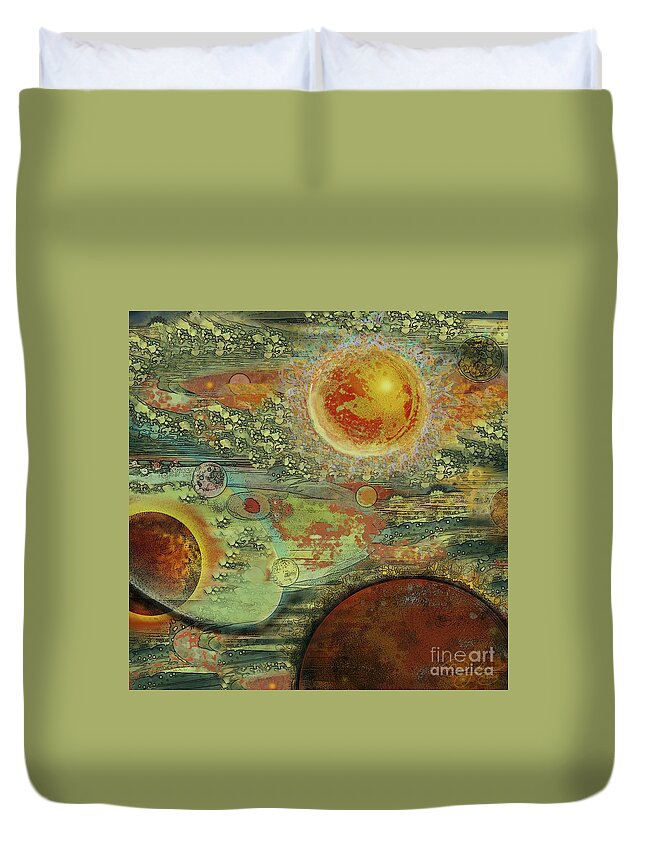 Solar Duvet Cover featuring the digital art Solar Symphony by Carol Jacobs