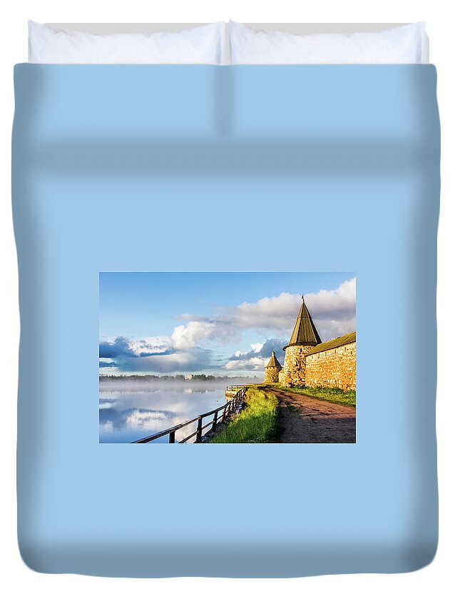 Dawn Duvet Cover featuring the photograph Solovetsky Monastery In Early Morning by Mordolff